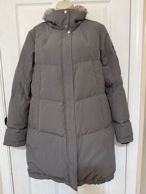 Vince Camuto Gray Down Puffer Coat Faux Fur Hood Parka Size M